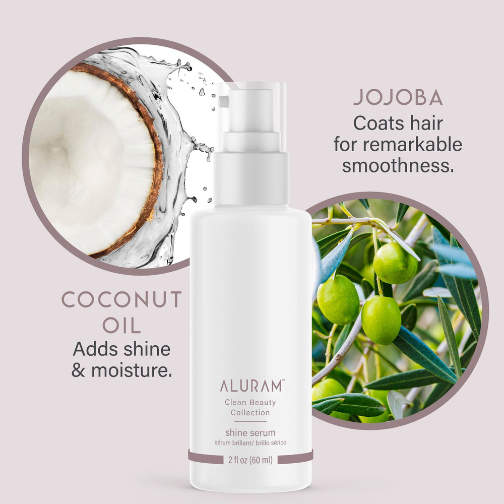 ALURAM Coconut Water Shine Serum on hair delivers radiant gloss