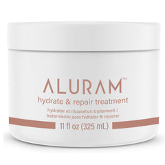 ALURAM Hydrate & Repair bottle front, suitable for all hair types.