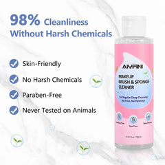 Alyfini makeup brush cleaner bottle highlights gentle, skin-friendly care.