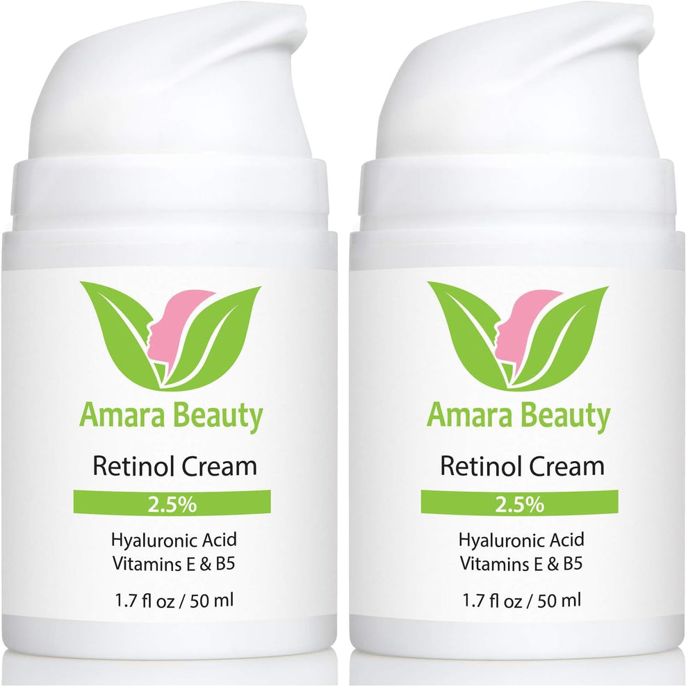 Amara Beauty retinol cream bottle front showing premium packaging for smoother skin