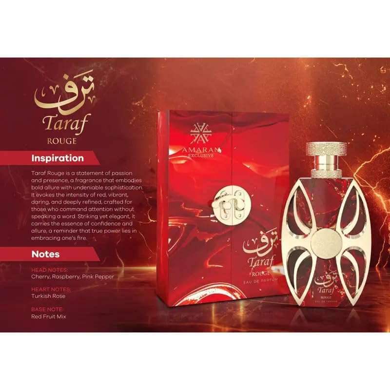 AMARAN TARAF ROUGE closure on cap, premium feel for gifting.