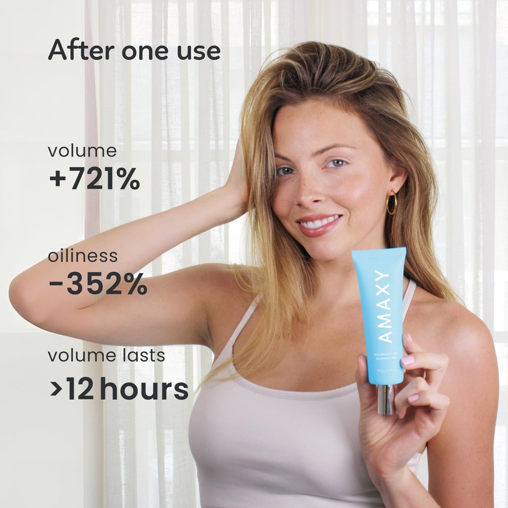 AMAXY Wet Dry Shampoo Gel texture demonstrates powder-free cleansing without residue