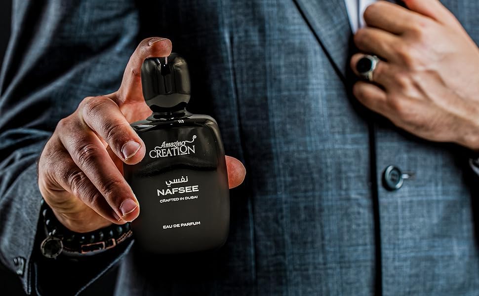Amazing Creation Nafsee label close-up emphasizing fragrance notes.