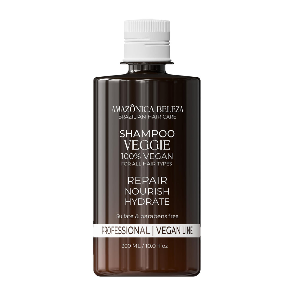 AMAZÓNICA BELEZA AMABELLE Veggie Refiner shampoo bottle on shelf highlighting vegan formula
