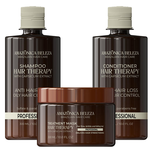 AMAZÓNICA BELEZA Hair Therapy Shampoo bottle close-up for shine and vitality.