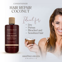 Amazonica Beleza Amabelle platinum conditioner bottle highlights detangling and smoothness.