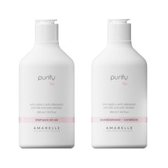 Amazónica Beleza Amabelle Purify Shampoo bottle demonstrates oily hair control.