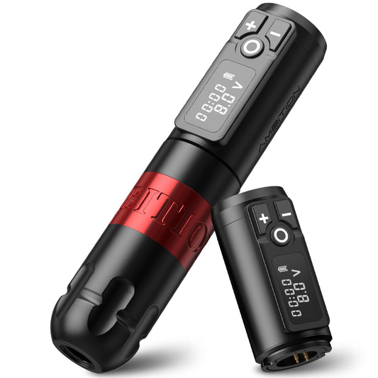 Ambition Soldier Rotary Battery Pen front view demonstrates balanced grip for steady lines.