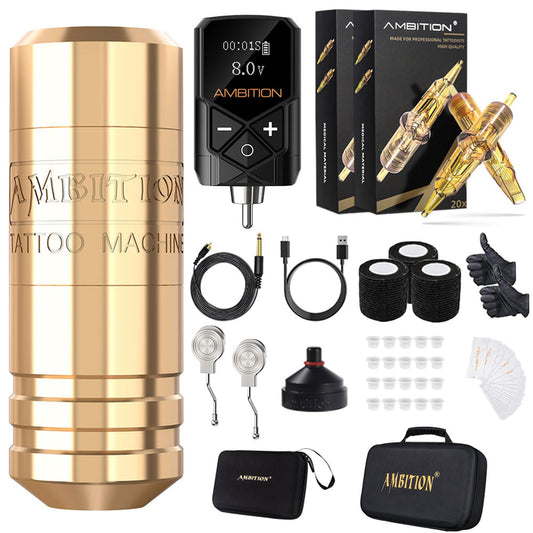 Ambition Torped rotary tattoo machine enables precise lining and smooth shading.