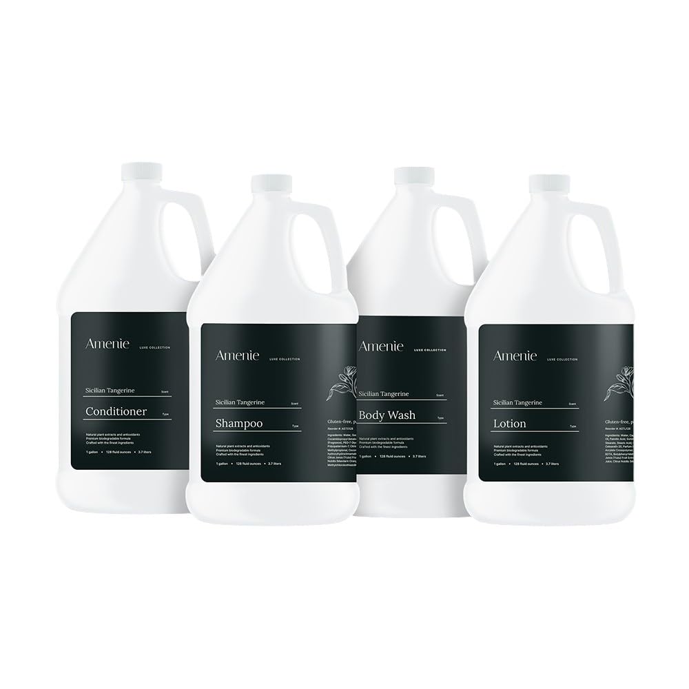 Hotel spa setup featuring Amenie Tangerine wash for luxurious guest prep.
