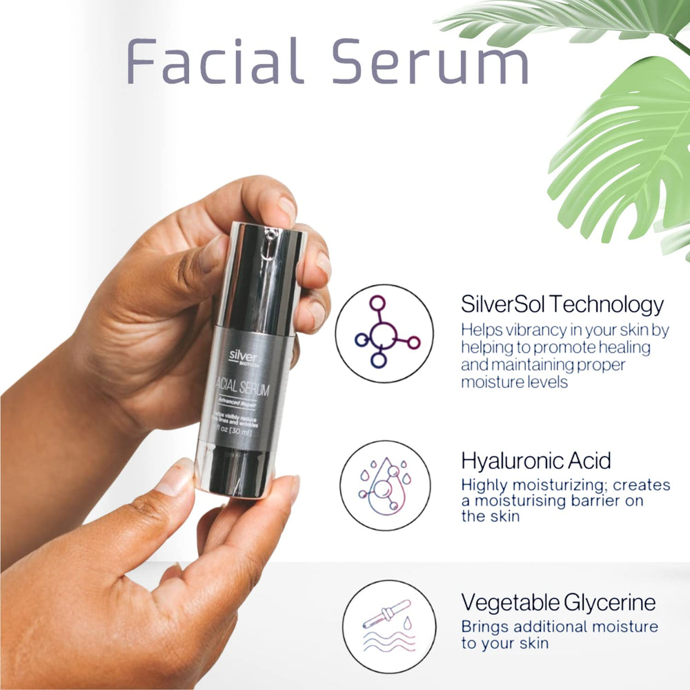 American Biotech Labs SilverSol serum vegan non-GMO labeling visible.