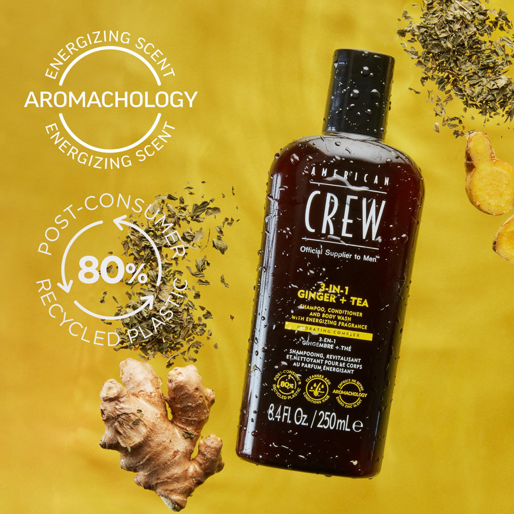 American Crew 3-in-1 Ginger Tea body wash bottle refreshing skin feel