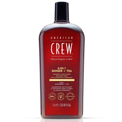 American Crew 3-in-1 Ginger + Tea bottle showcasing all-in-one care for hair and skin