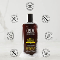 American Crew 3-in-1 Ginger Tea lather shown on skin and hair