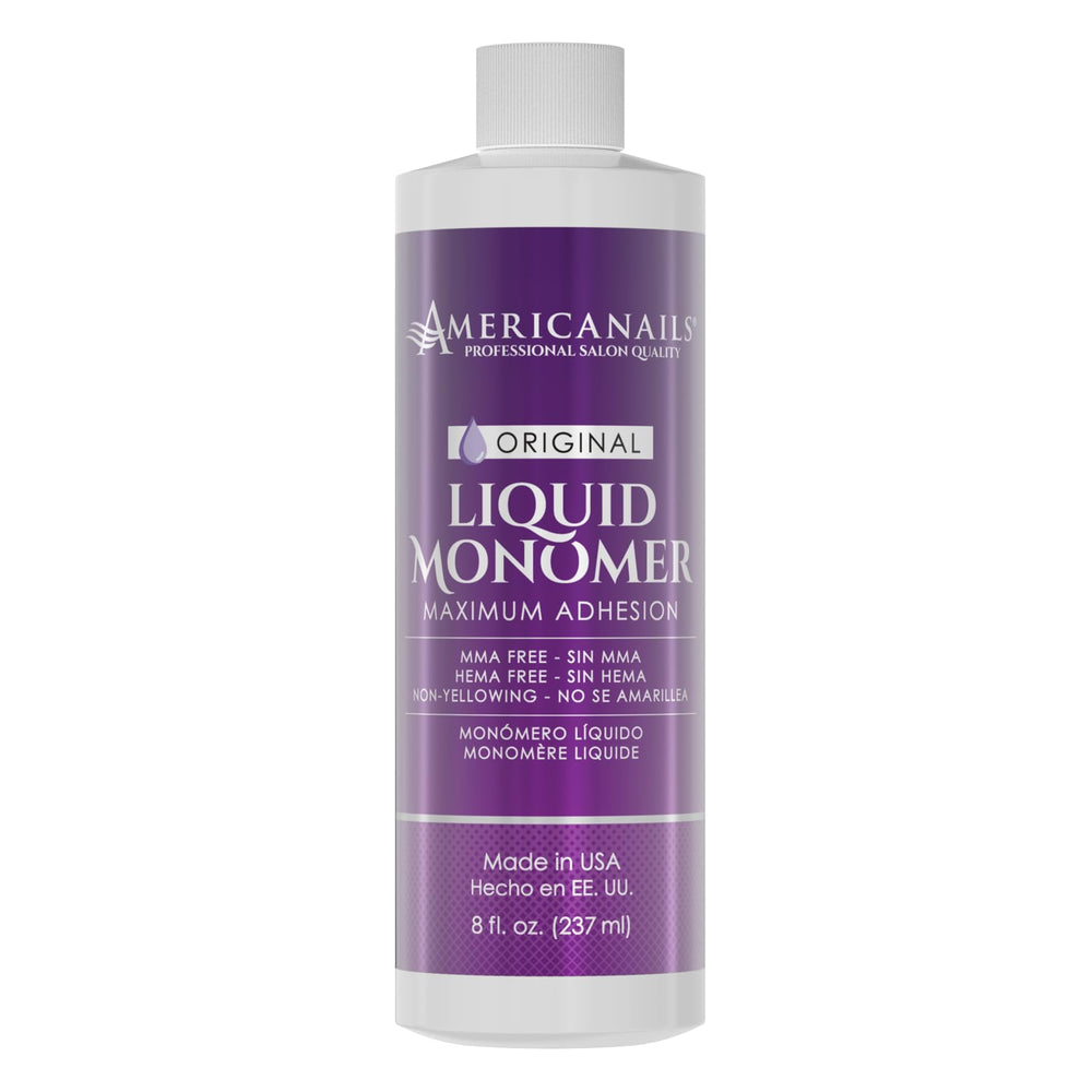 Americanails Nail Monomer Liquid bottle pour demonstrates smooth flow for precise acrylic application