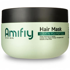 Amifiy Keratin Hair Mask bottle shows advanced frizz control and conditioning