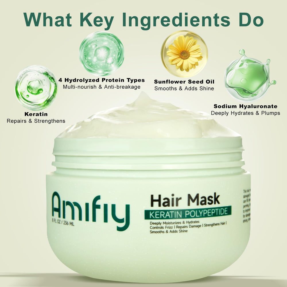Amifiy Keratin Hair Mask jar closeup highlights rich restorative formula