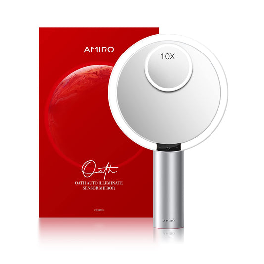 AMIRO 9-inch lighted makeup mirror with full-face HD view for makeup application