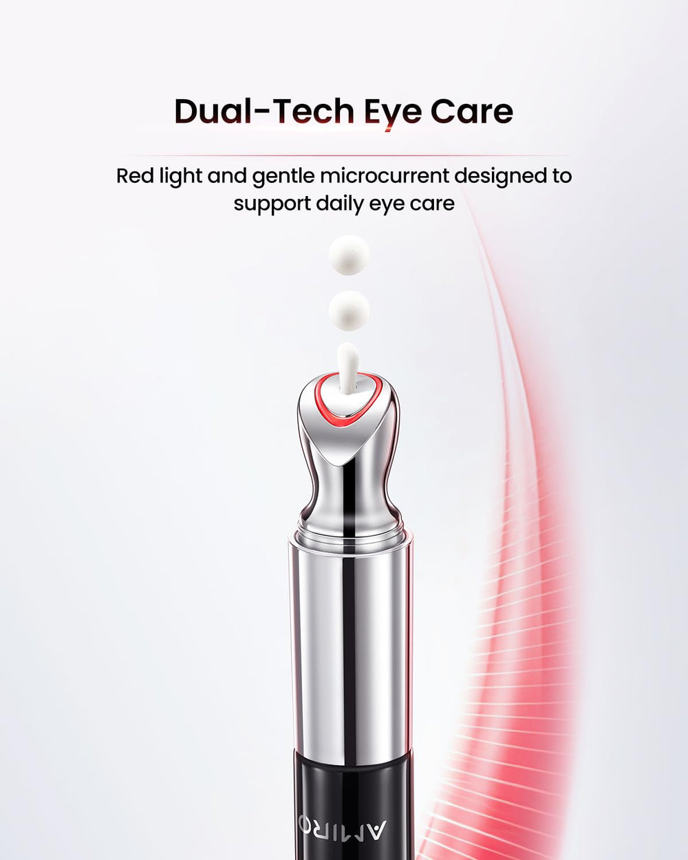 AMIRO applicator head close-up for microcurrent eye care and absorption.