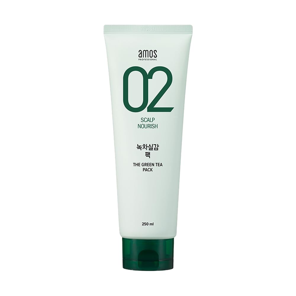 AMOS PROFESSIONAL Korean Green Tea Nourishing Hair Mask pack, deep conditioning for moisture.