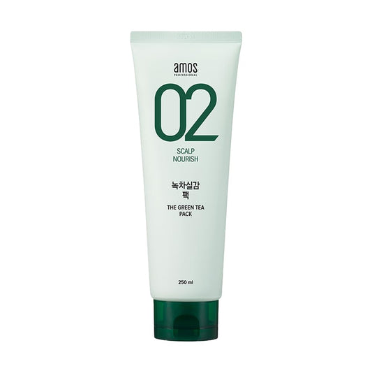 AMOS PROFESSIONAL Korean Green Tea Nourishing Hair Mask pack, deep conditioning for moisture.