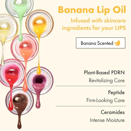 Amuse Seoul Banana Lip Oil swatch on skin emphasizes banana scent and shine.