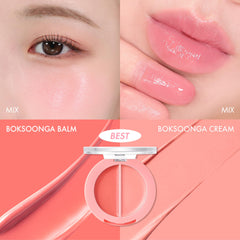 Amuse SEOUL Boksoonga Balm dual-texture swatch illustrating cream and balm layering.