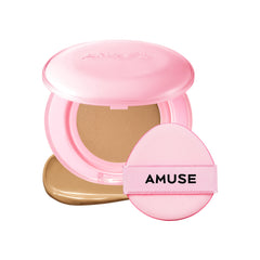 Amuse Seoul Dew Power cushion bottle close-up shows hydrating glow.