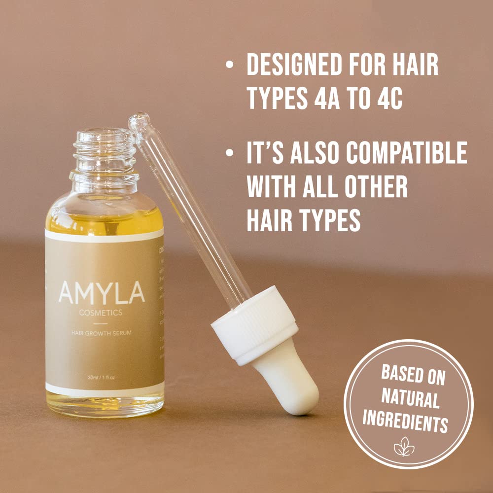 Amyla serum applied to clean scalp to moisturize roots