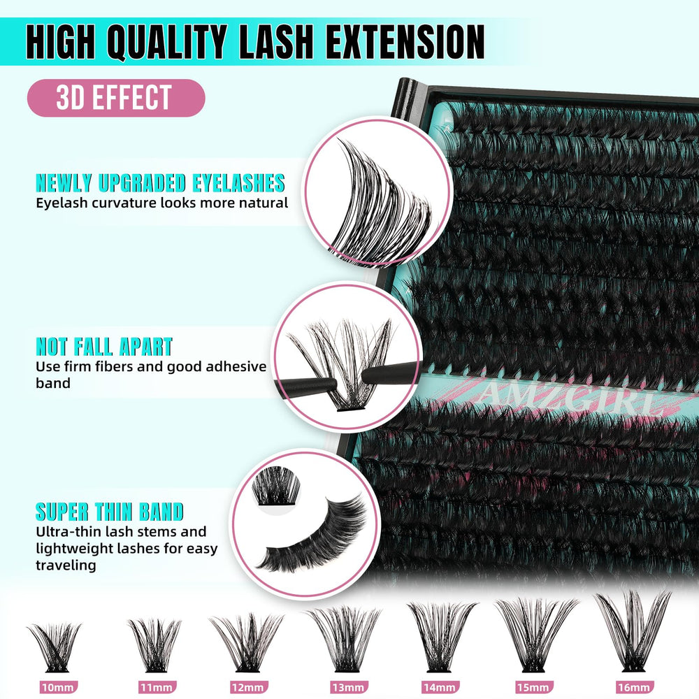 AMZGIRL LASH mixed 10–16mm tray arranged for easy selection