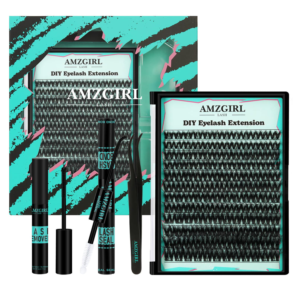 AMZGIRL LASH 3D cluster kit packaging showing all-in-one lash set for at-home use