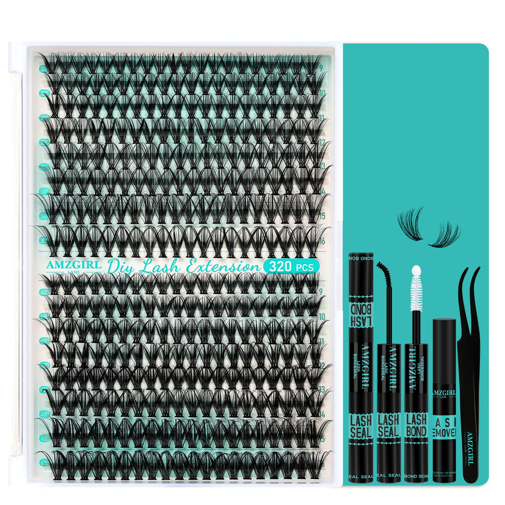 AMZGIRL LASH clusters kit 320pcs with 9-16mm variety for at-home lash setup