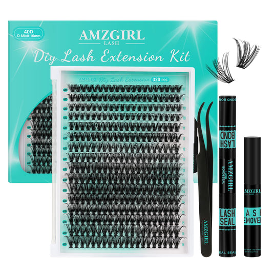 AMZGIRL LASH Lash Clusters Kit 320Pcs close-up shows natural-looking clusters for DIY lashes.