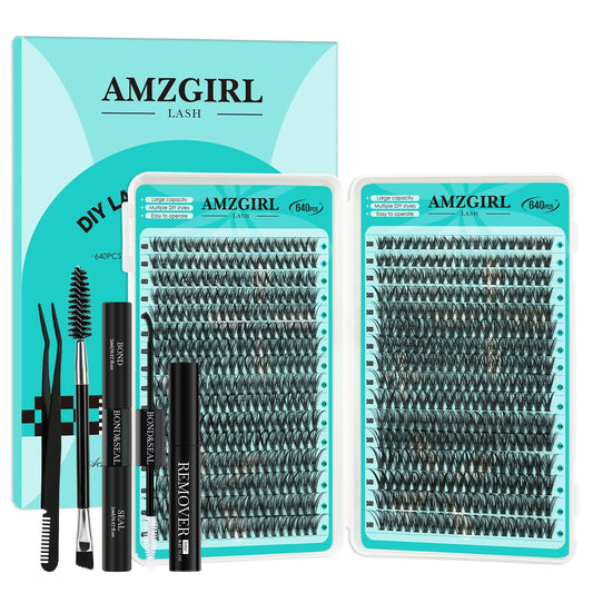 AMZGIRL LASH lash clusters kit 640pcs for at-home extensions and precise application.