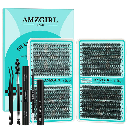 AMZGIRL LASH lash clusters kit 640pcs enables at-home DIY extensions with versatile options.