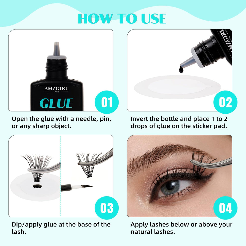 AMZGIRL LASH applied cluster lashes on model showing natural blended look and enhanced eyes