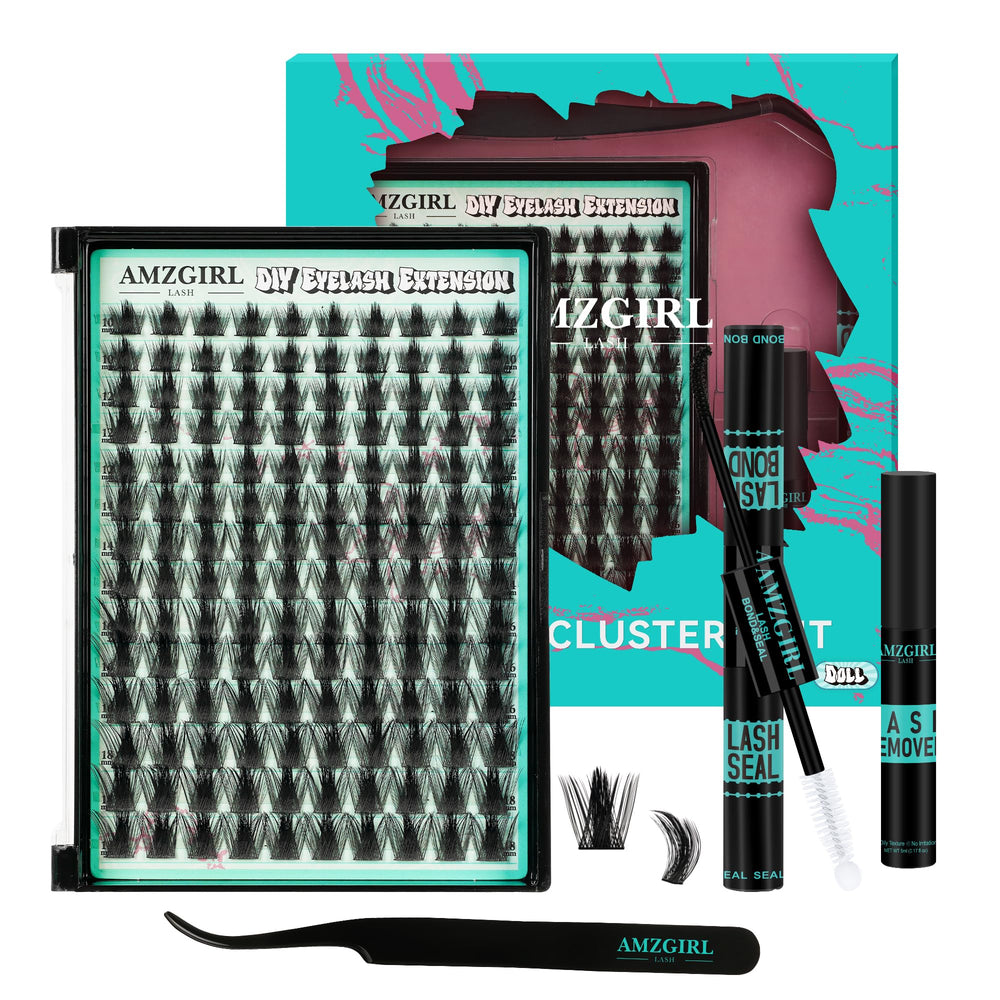 AMZGIRL LASH Manga Clusters Kit packaging shown for compact at-home glam.