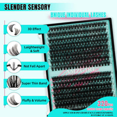AMZGIRL LASH close-up tray of D-curl clusters, shows mixed lengths and density