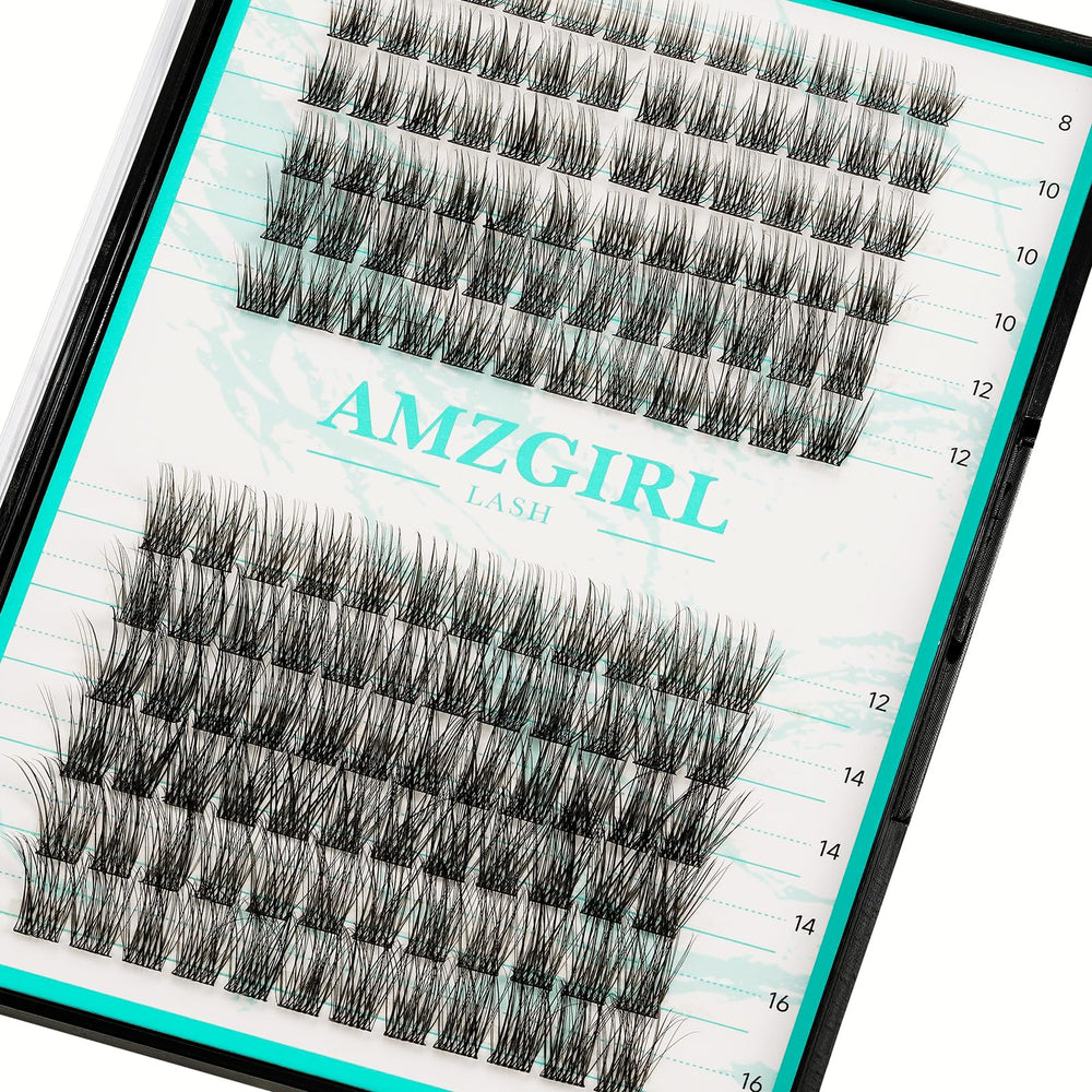 AMZGIRL LASH tray front view showing 144 clusters and mixed lengths for variety