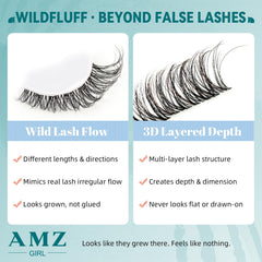 AMZGIRL WildFluff close-up of lash clusters highlighting airy texture and seamless blend