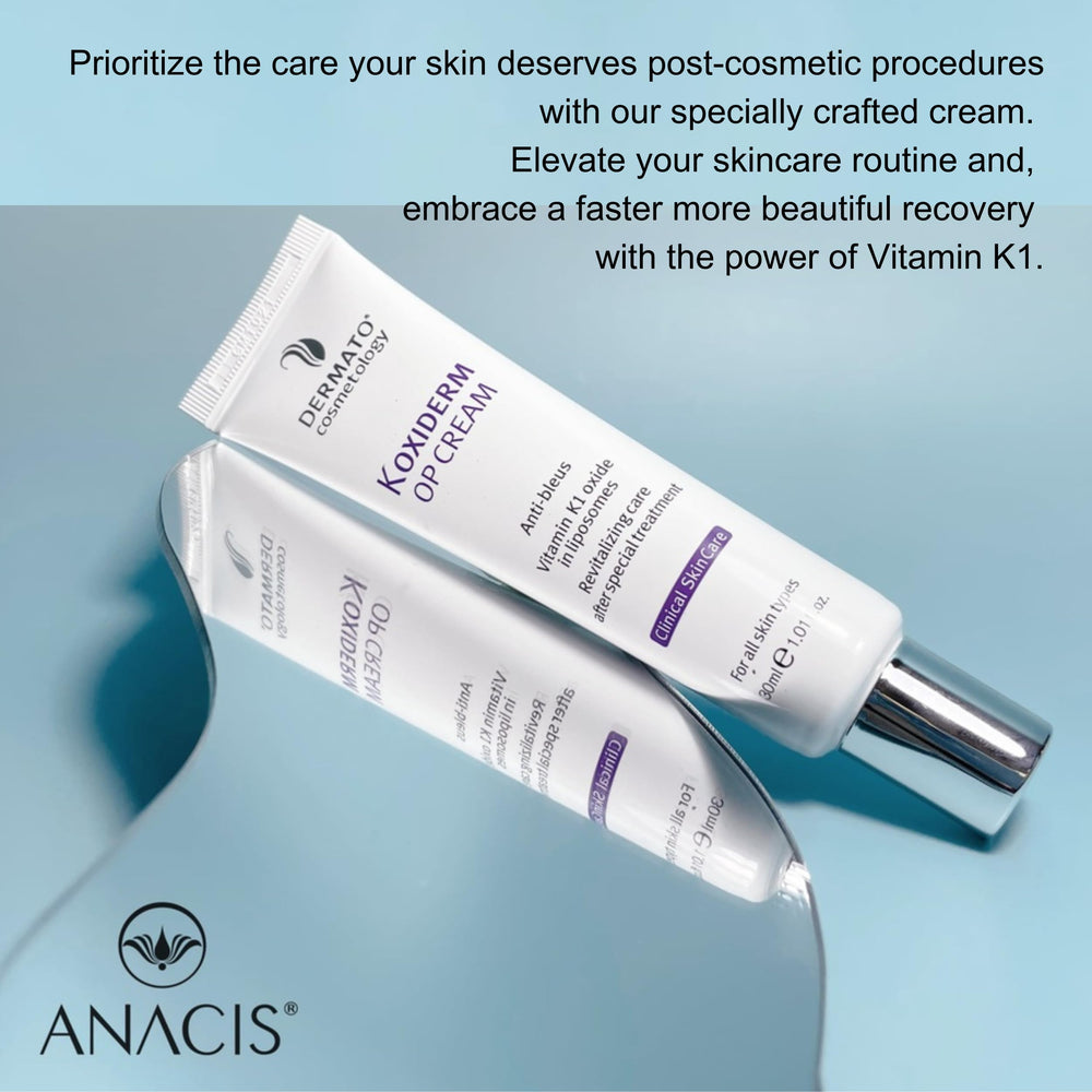 Anacis Vitamin K1 Oxiderm Cream enhances overall skin tone and texture.