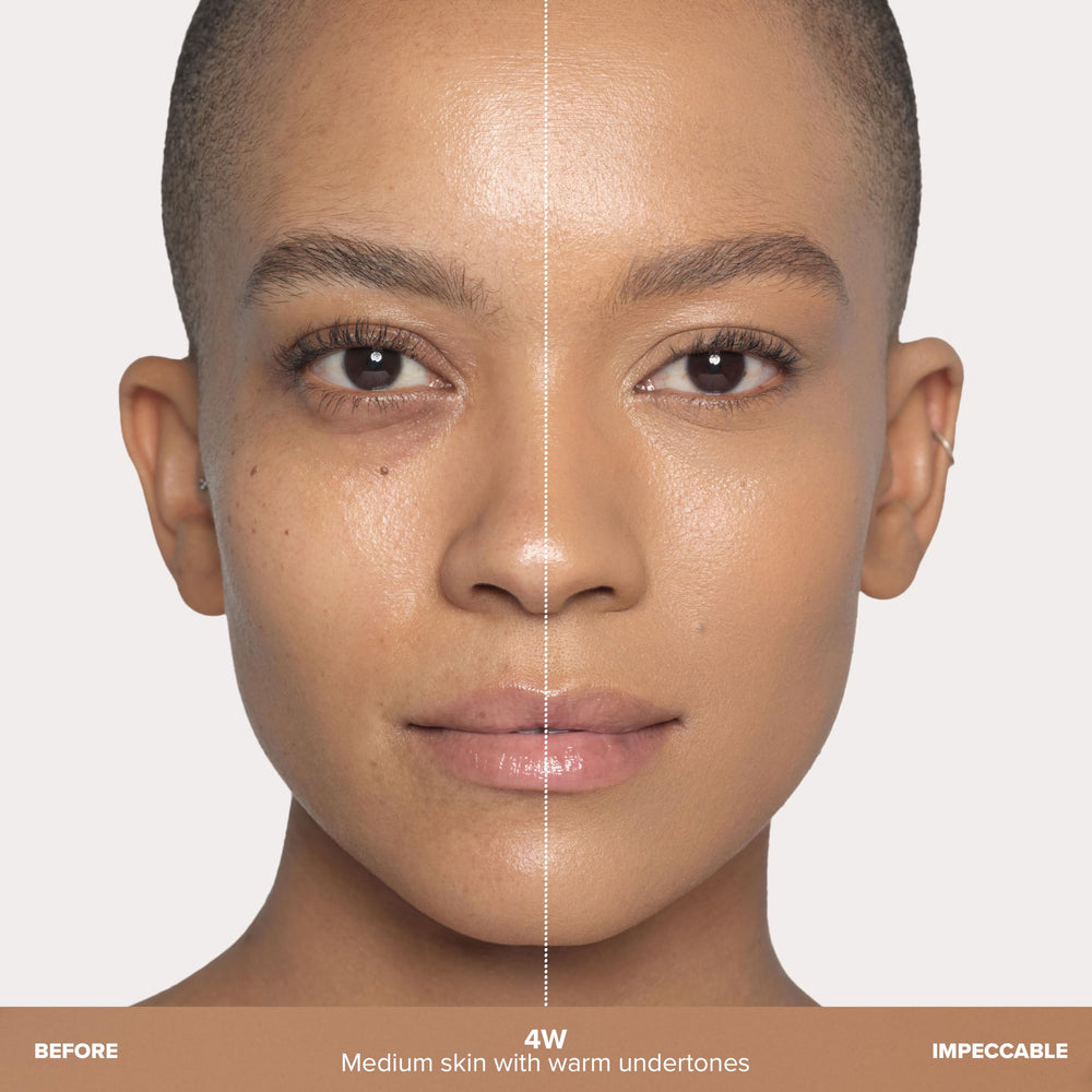Anastasia Beverly Hills Impeccable Blurring Second Skin Foundation 4W on skin demonstrates a soft, natural look.