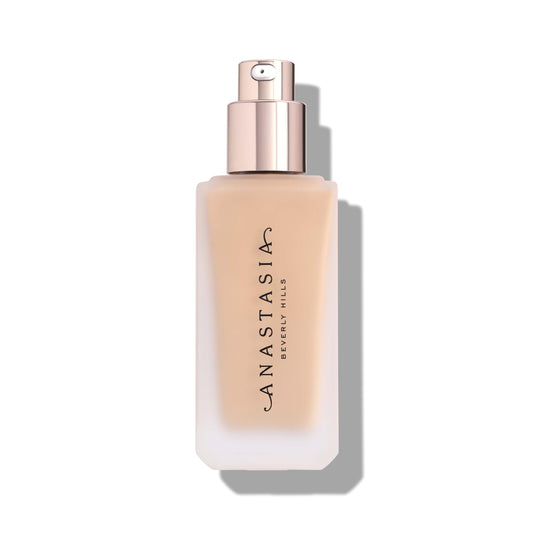 Anastasia Beverly Hills Second Skin Matte Foundation 2-5W with pump, smooth application.