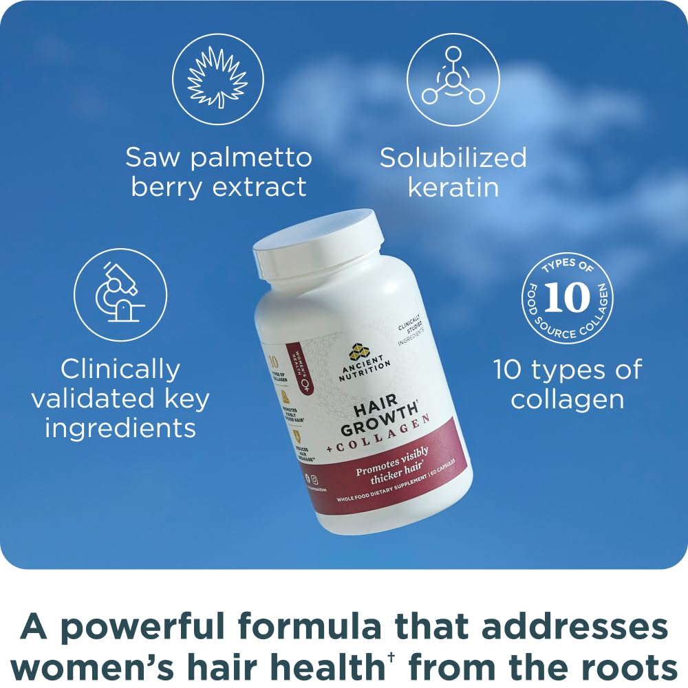 Ancient Nutrition hair growth capsules close-up for easy daily use