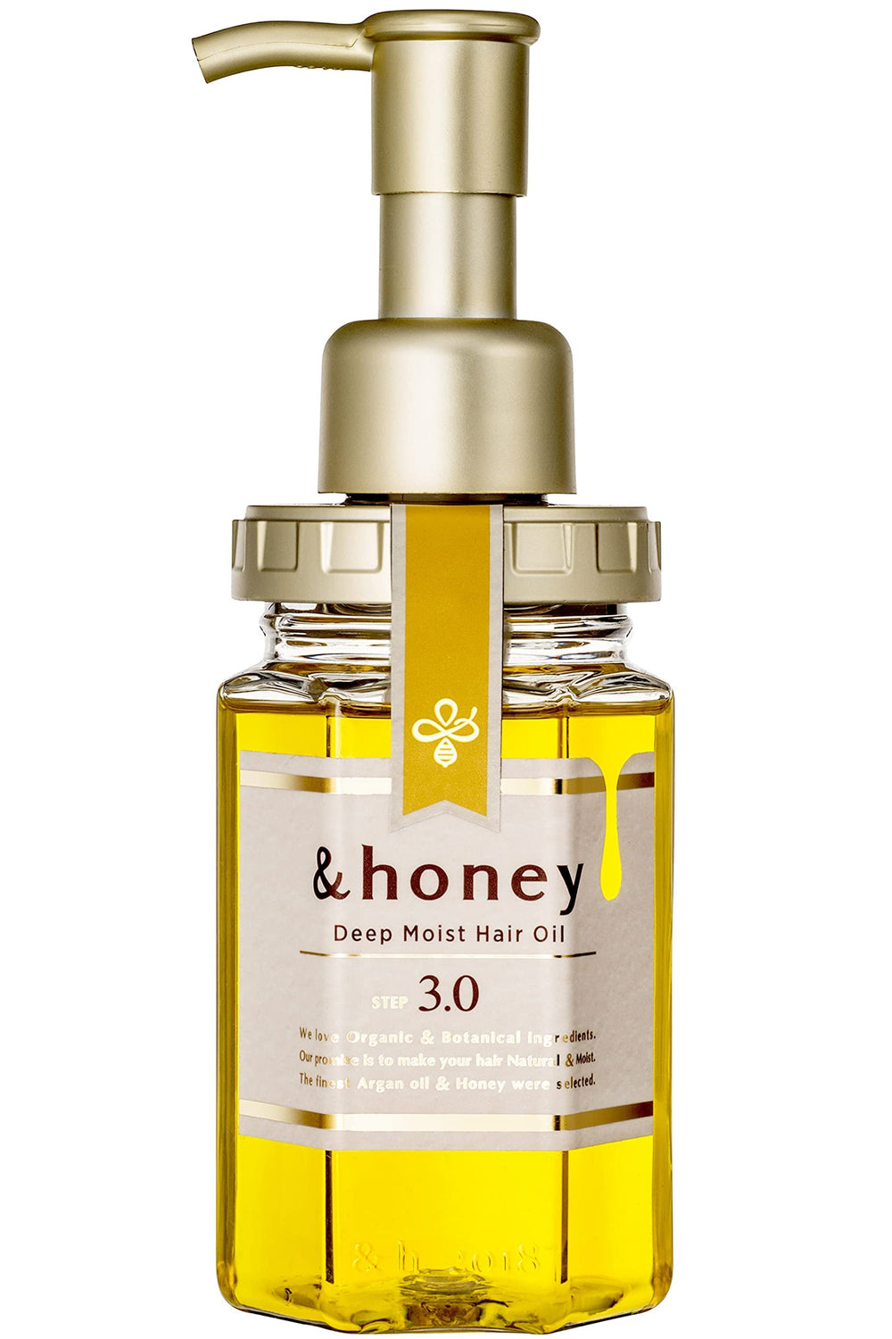 And Honey deep moist hair oil bottle featuring Bulgarian Damask Rose Honey for hydrating shine.