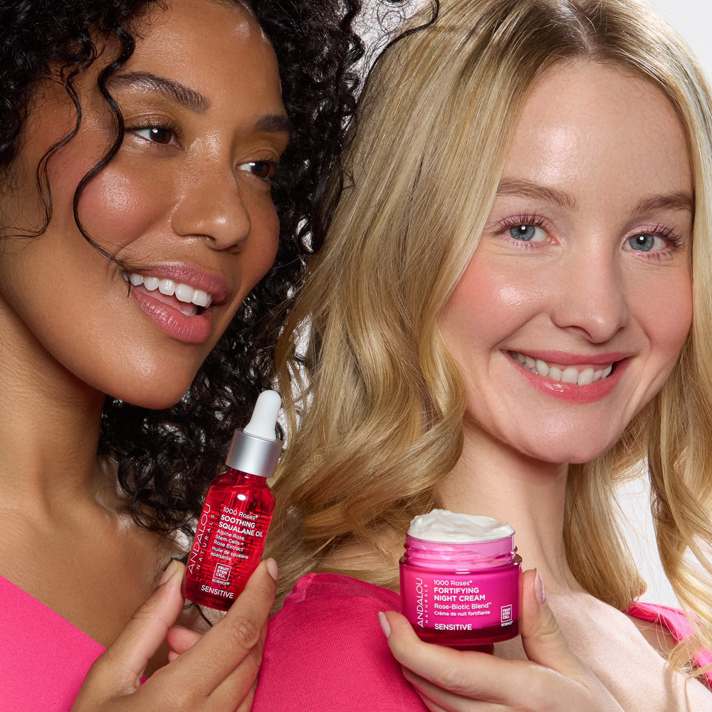 Morning routine shot featuring Andalou Naturals application