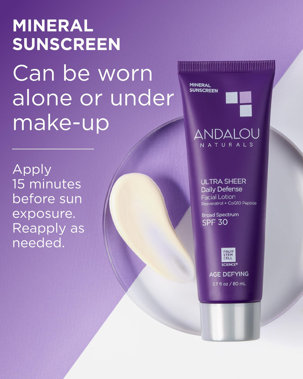 Andalou Naturals zinc oxide sunscreen ingredient close-up demonstrating mineral protection.