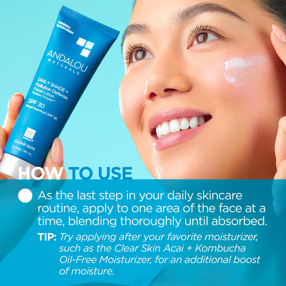 Andalou Naturals Daily Shade outdoors scene illustrating daily sun and pollution defense.