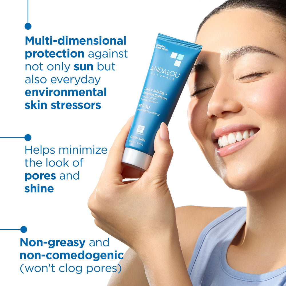 Andalou Naturals Daily Shade sunscreen swatch with light matte finish on skin.