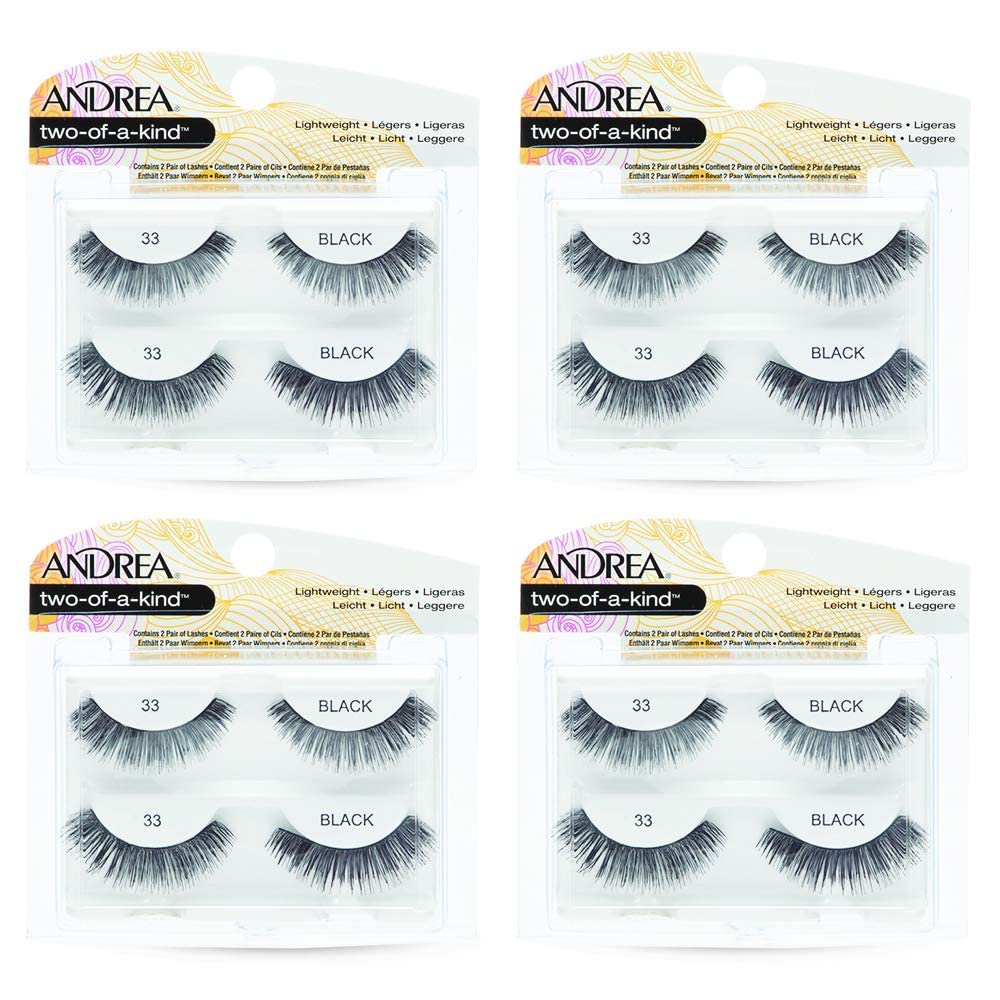 Andrea Two of a Kind False Lashes 33 Black close-up on eyes highlighting rounded center glam